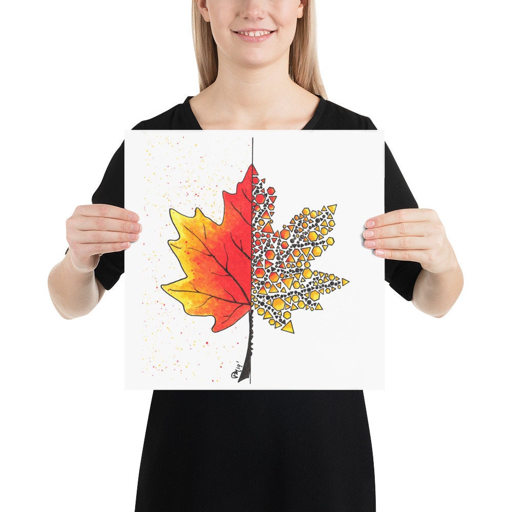 Geometric Maple Leaf Watercolor Print