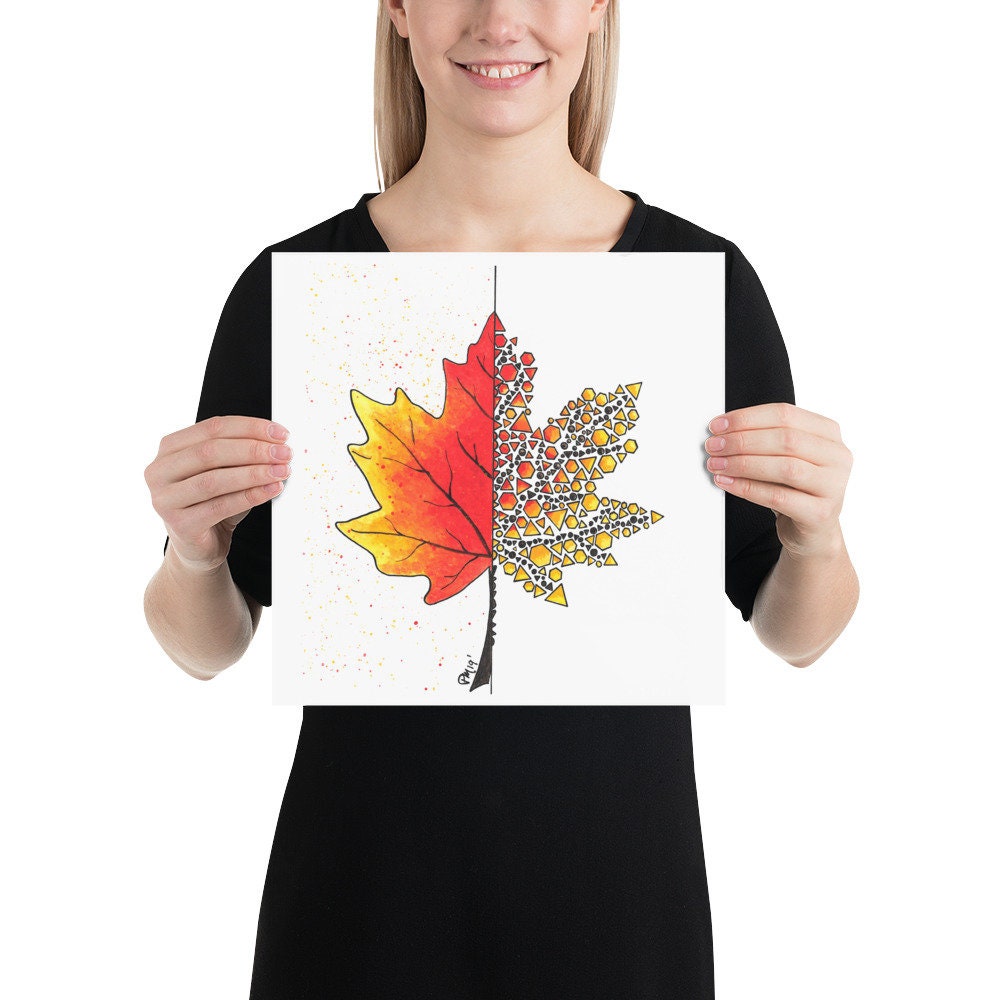 Geometric Maple Leaf Watercolor Print