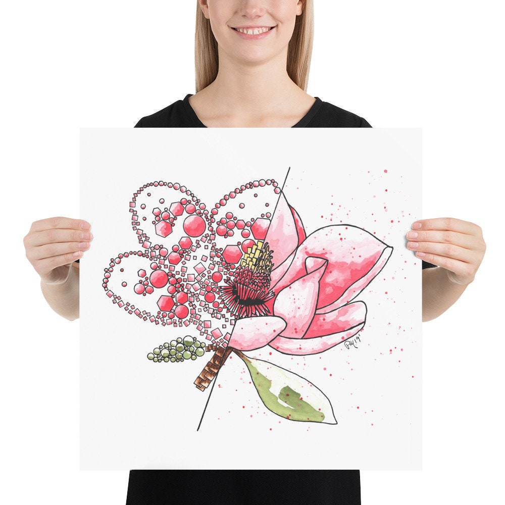 Pink Magnolia Watercolor Print