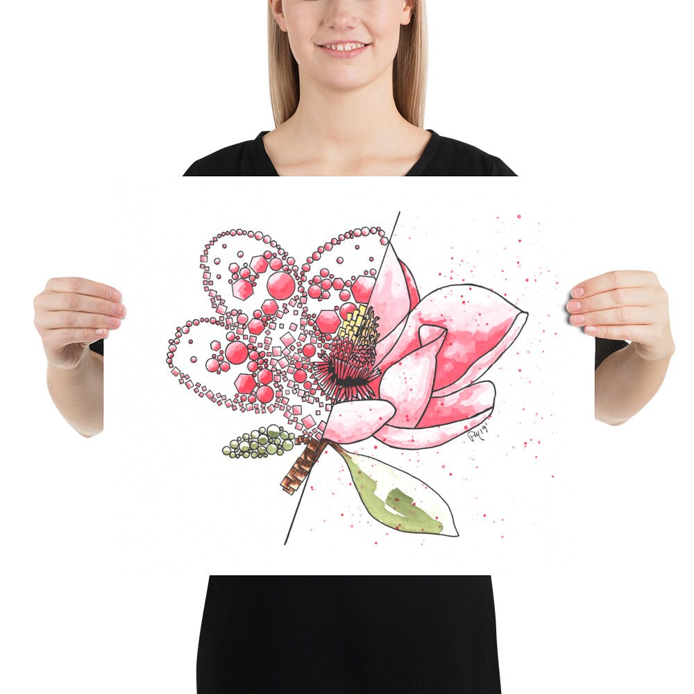 Pink Magnolia Watercolor Print