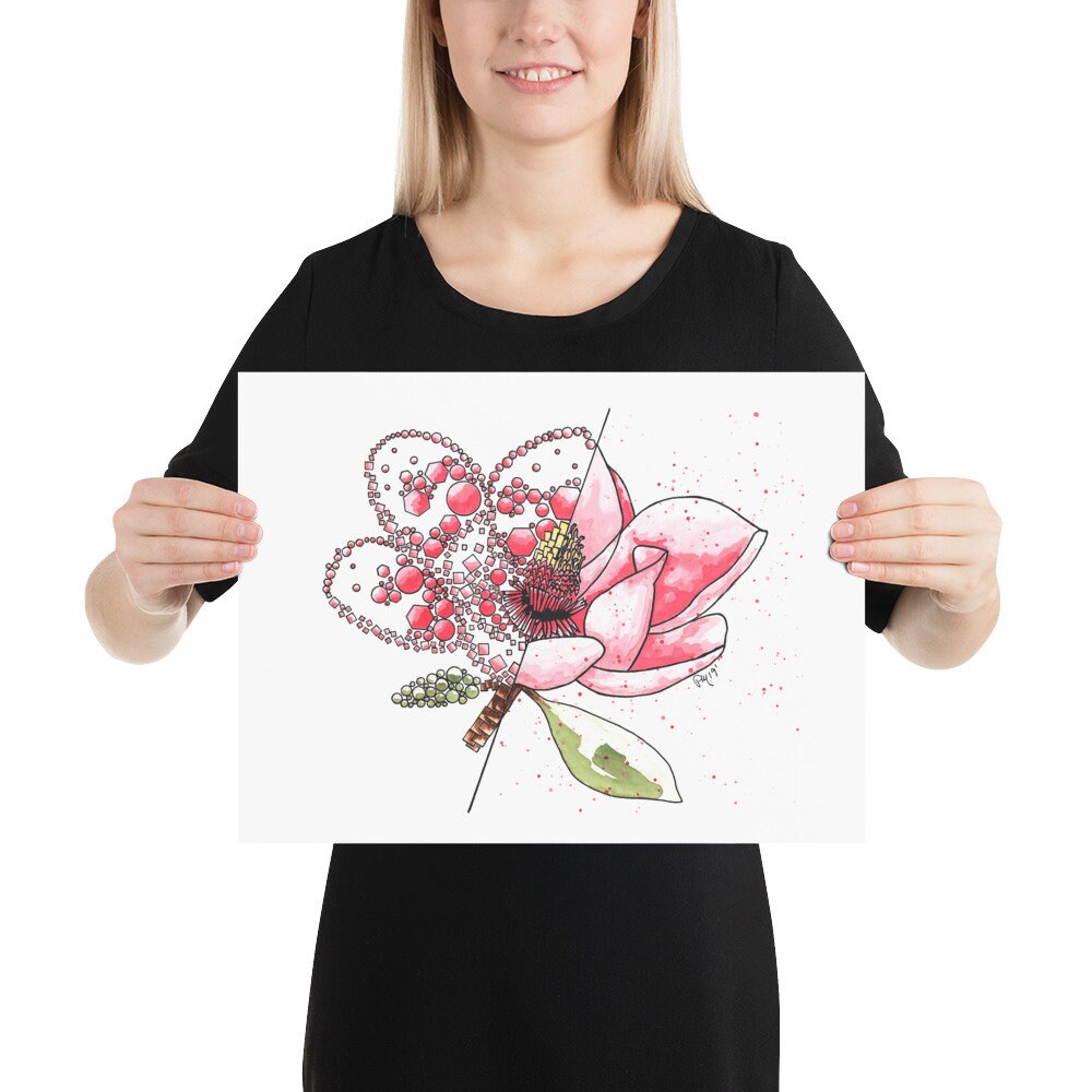 Pink Magnolia Watercolor Print