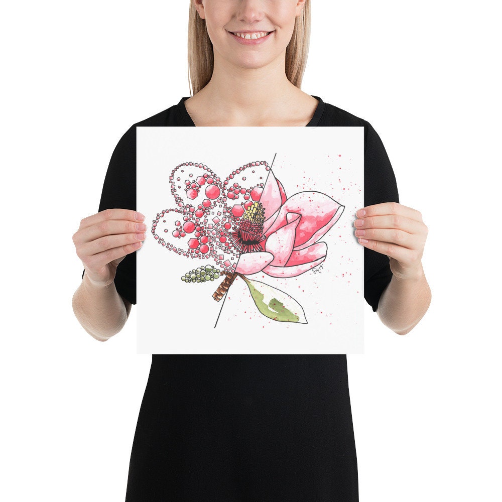 Pink Magnolia Watercolor Print