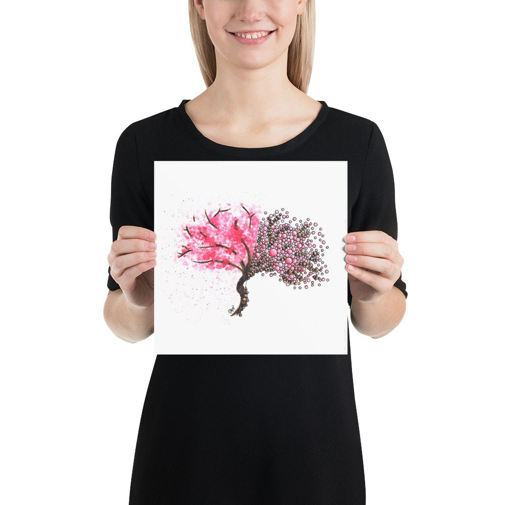 Geometric Cherry Blossom Tree Watercolor Print