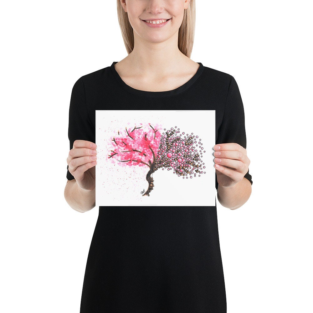 Geometric Cherry Blossom Tree Watercolor Print