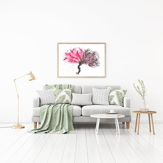 Geometric Cherry Blossom Tree Watercolor Print