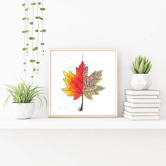 Geometric Maple Leaf Watercolor Print