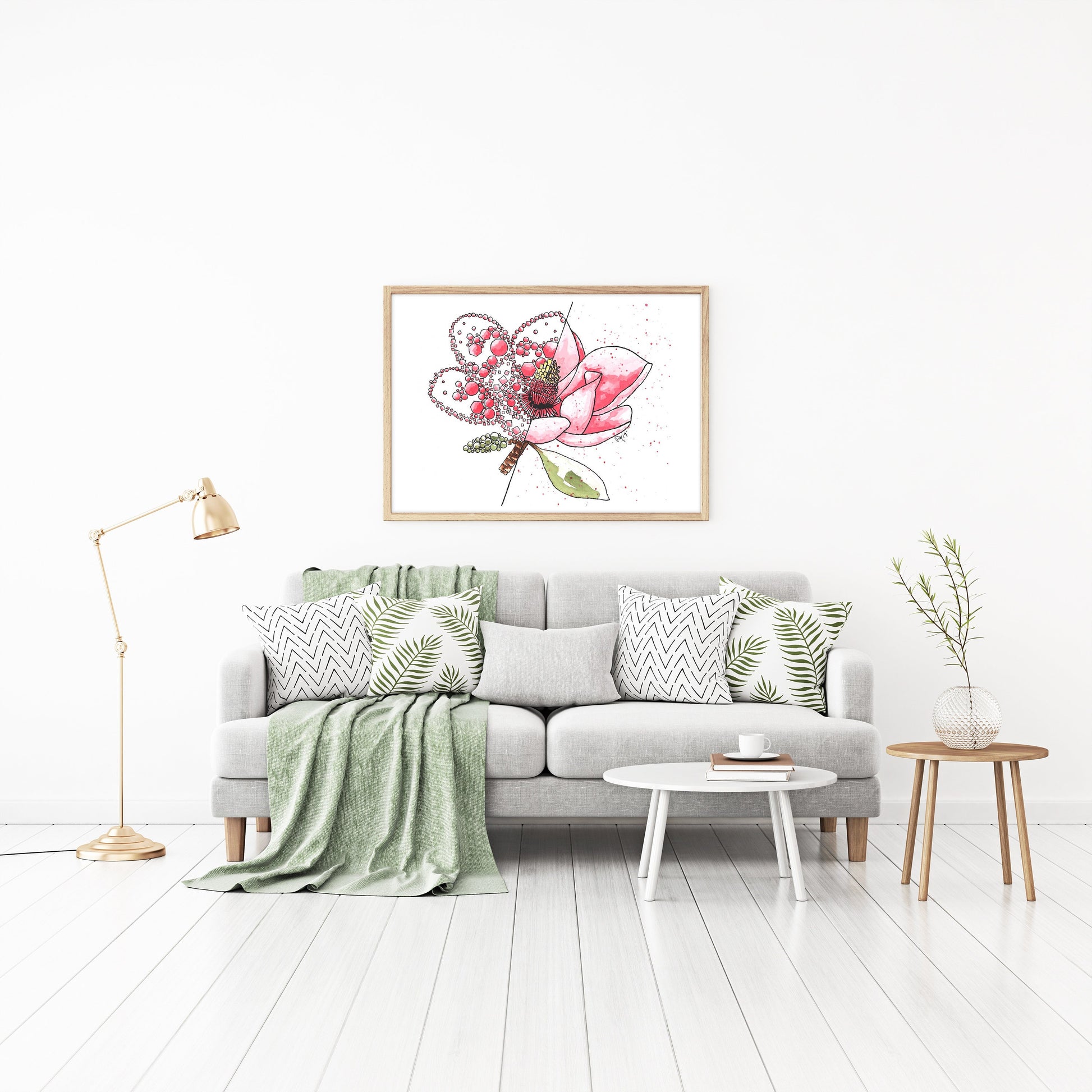 Pink Magnolia Watercolor Print