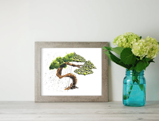 Geometric Bonsai Tree Watercolor Print