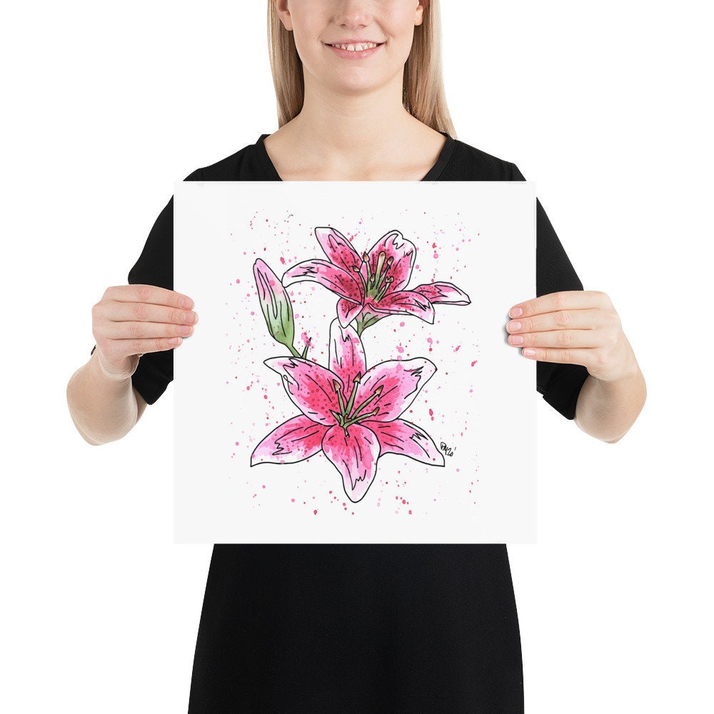 Pink Lily Watercolor Print
