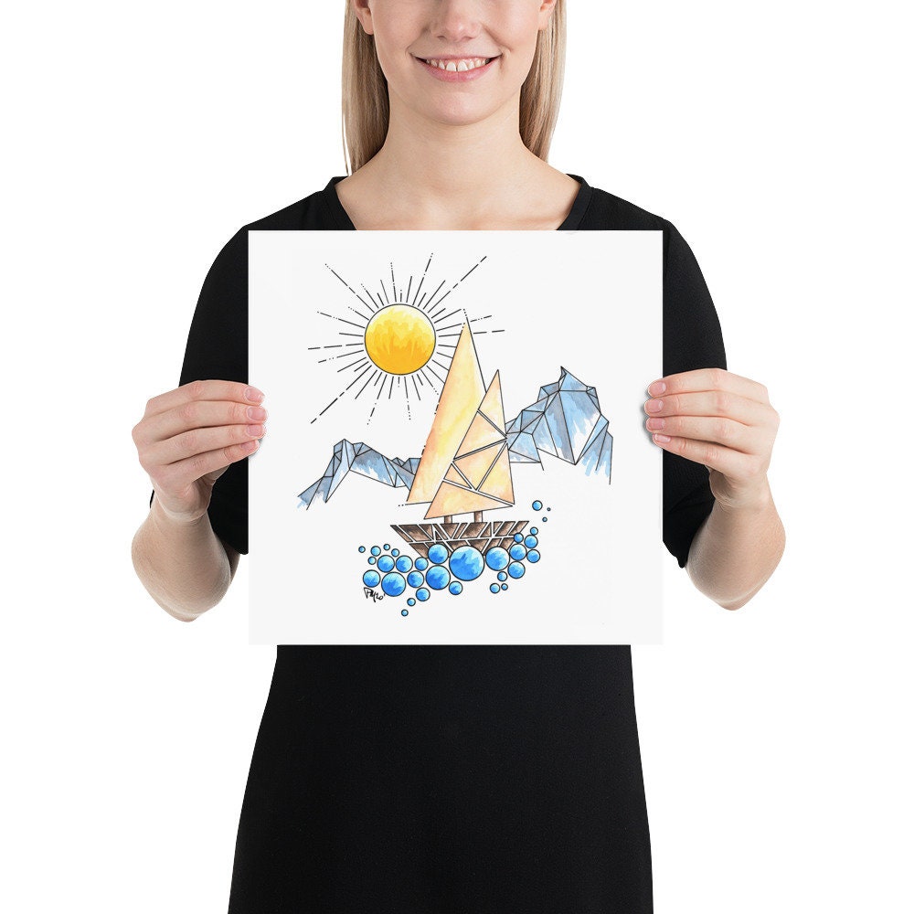 Geometric Sailboat Watercolor Print