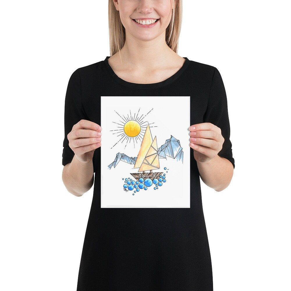 Geometric Sailboat Watercolor Print