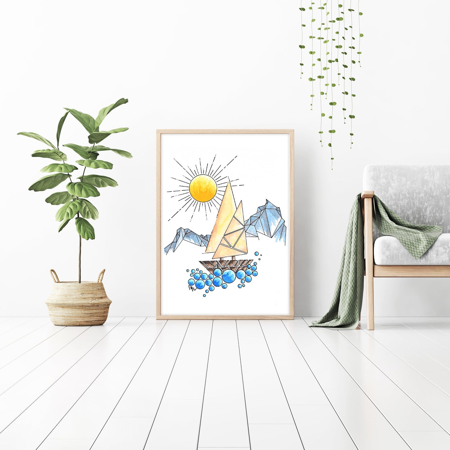 Geometric Sailboat Watercolor Print
