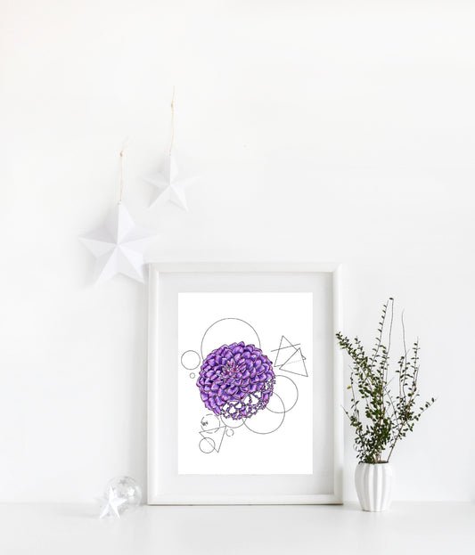 Geometric Purple Dahlia Watercolor Print