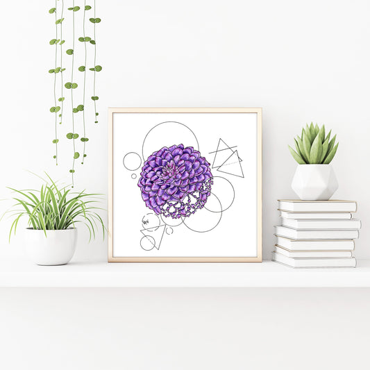 Geometric Purple Dahlia Watercolor Print