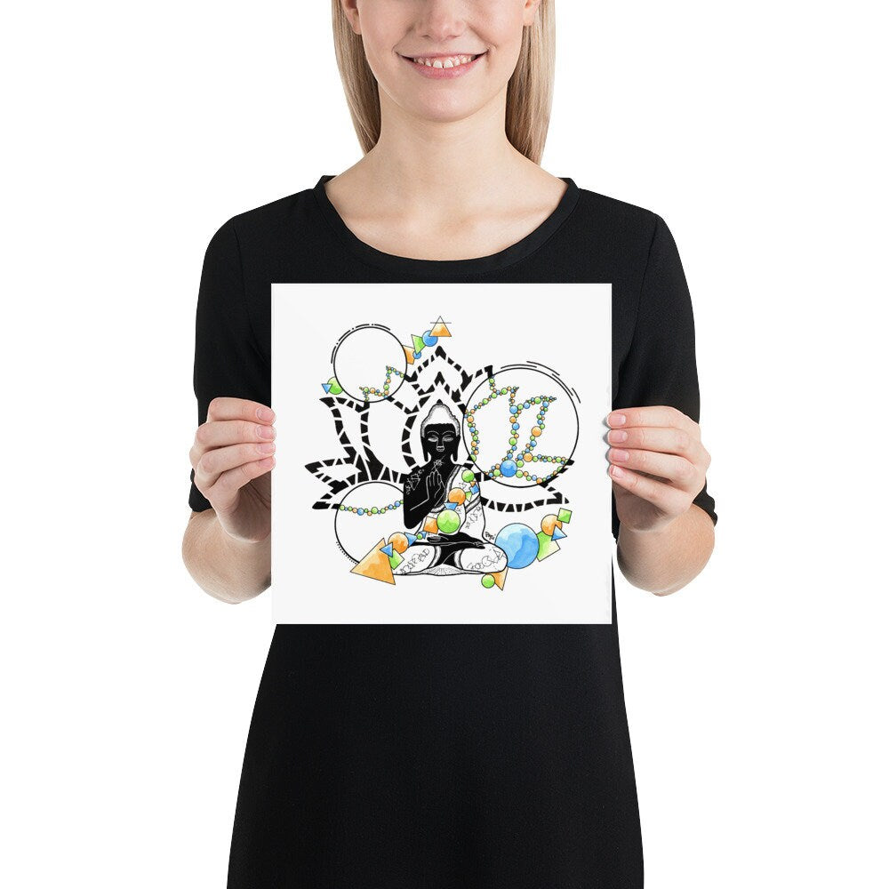 Geometric Buddha Watercolor Print