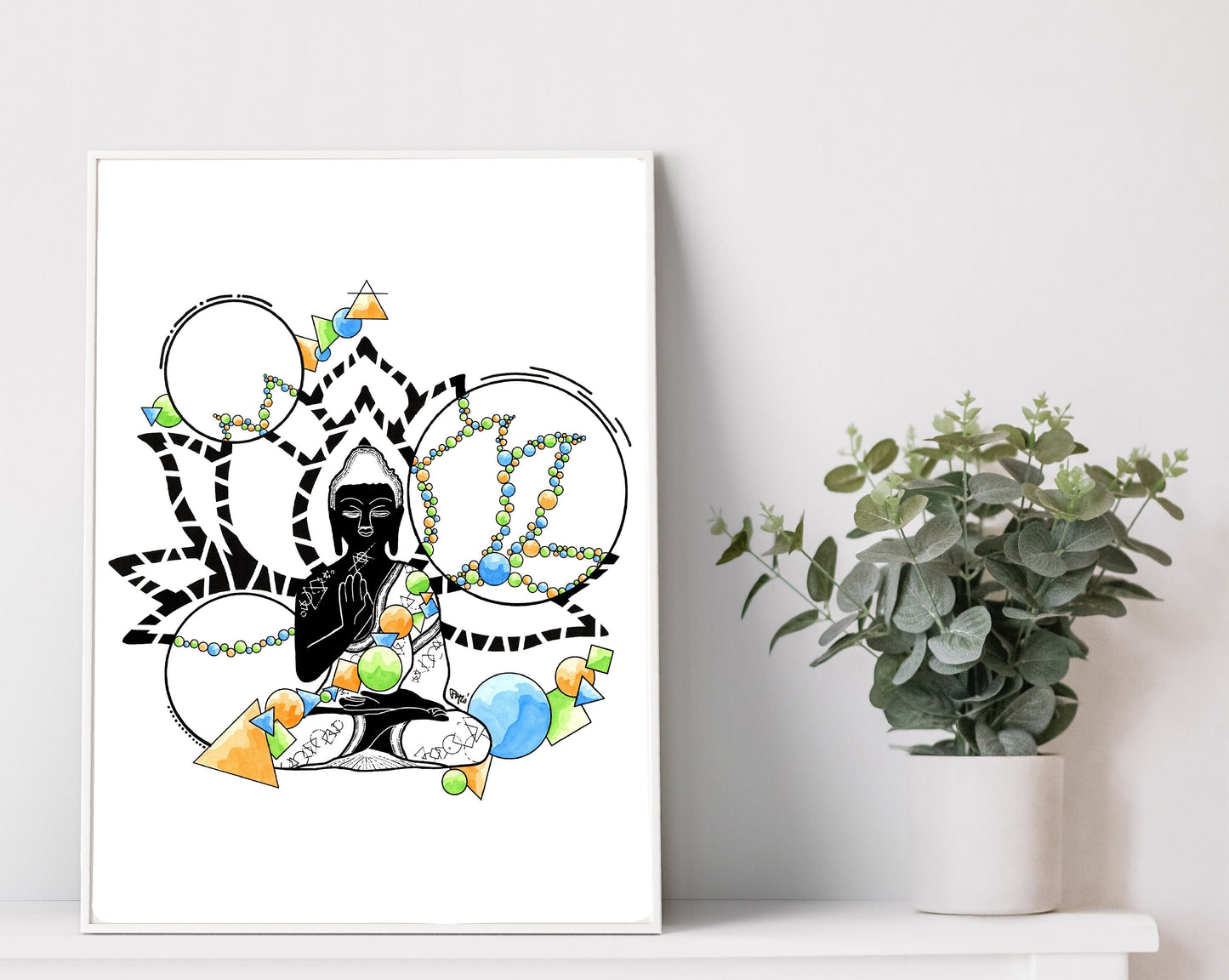 Geometric Buddha Watercolor Print