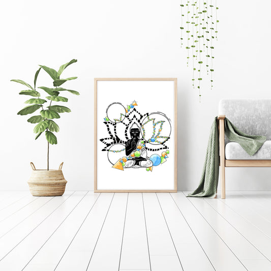 Geometric Buddha Watercolor Print