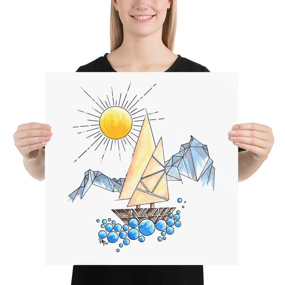 Geometric Sailboat Watercolor Print