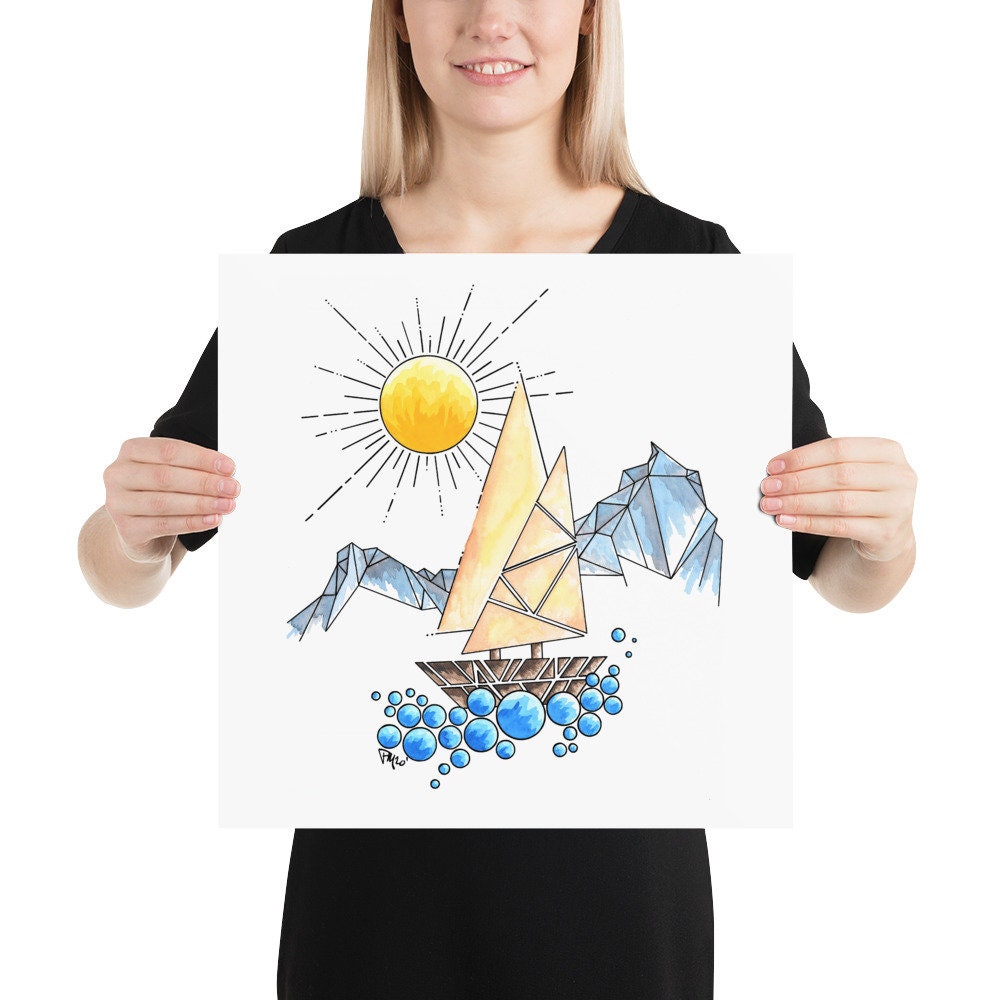 Geometric Sailboat Watercolor Print