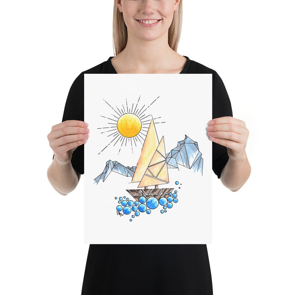 Geometric Sailboat Watercolor Print