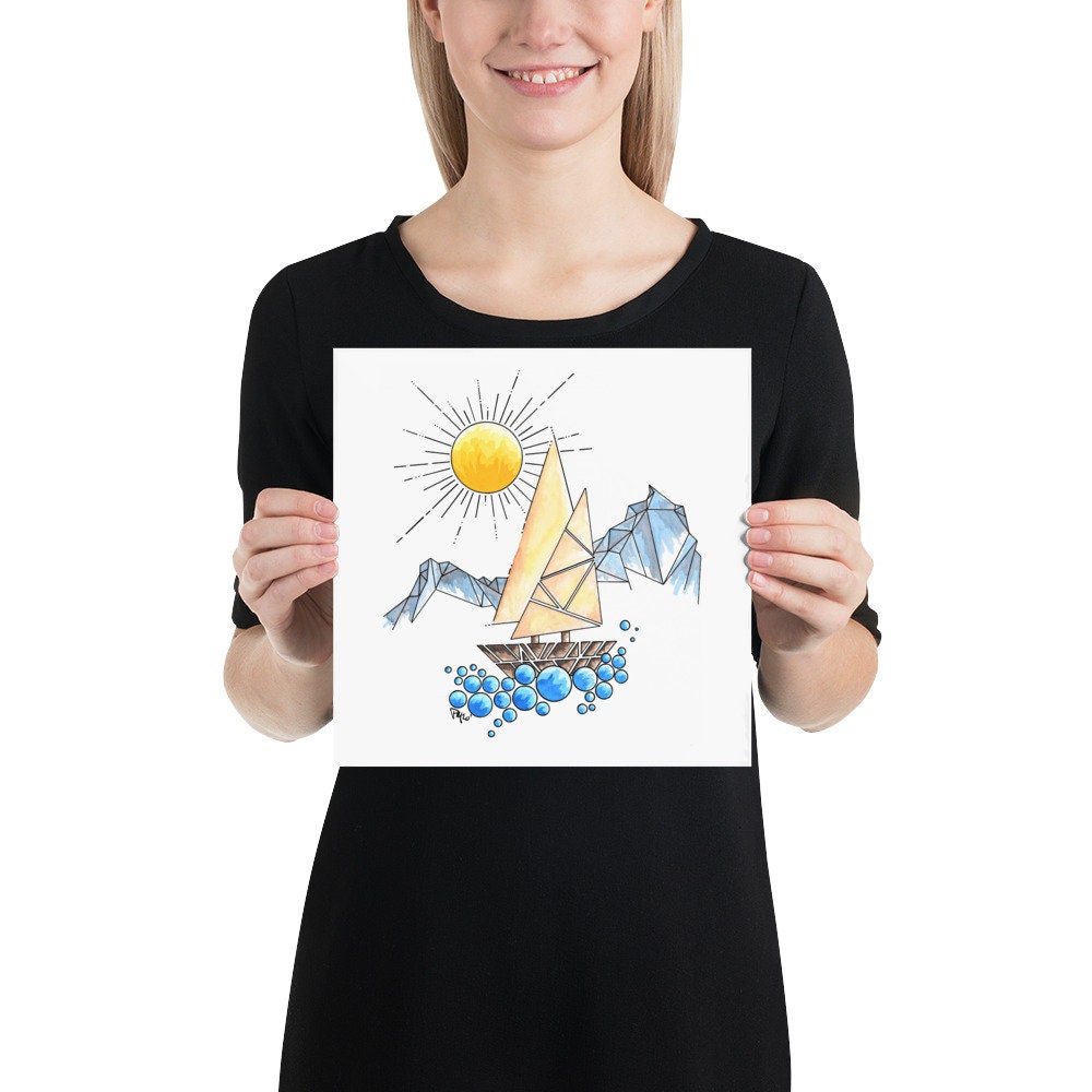 Geometric Sailboat Watercolor Print