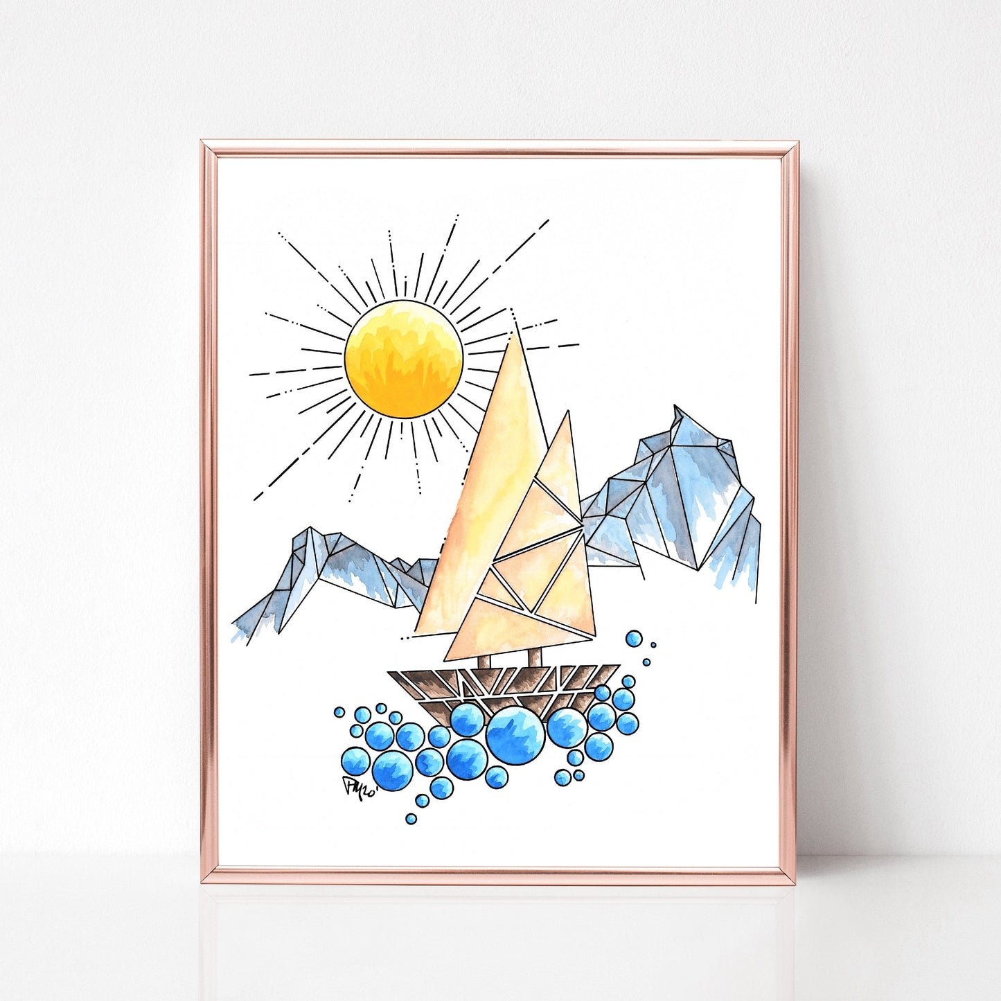 Geometric Sailboat Watercolor Print