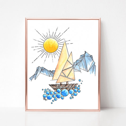 Geometric Sailboat Watercolor Print