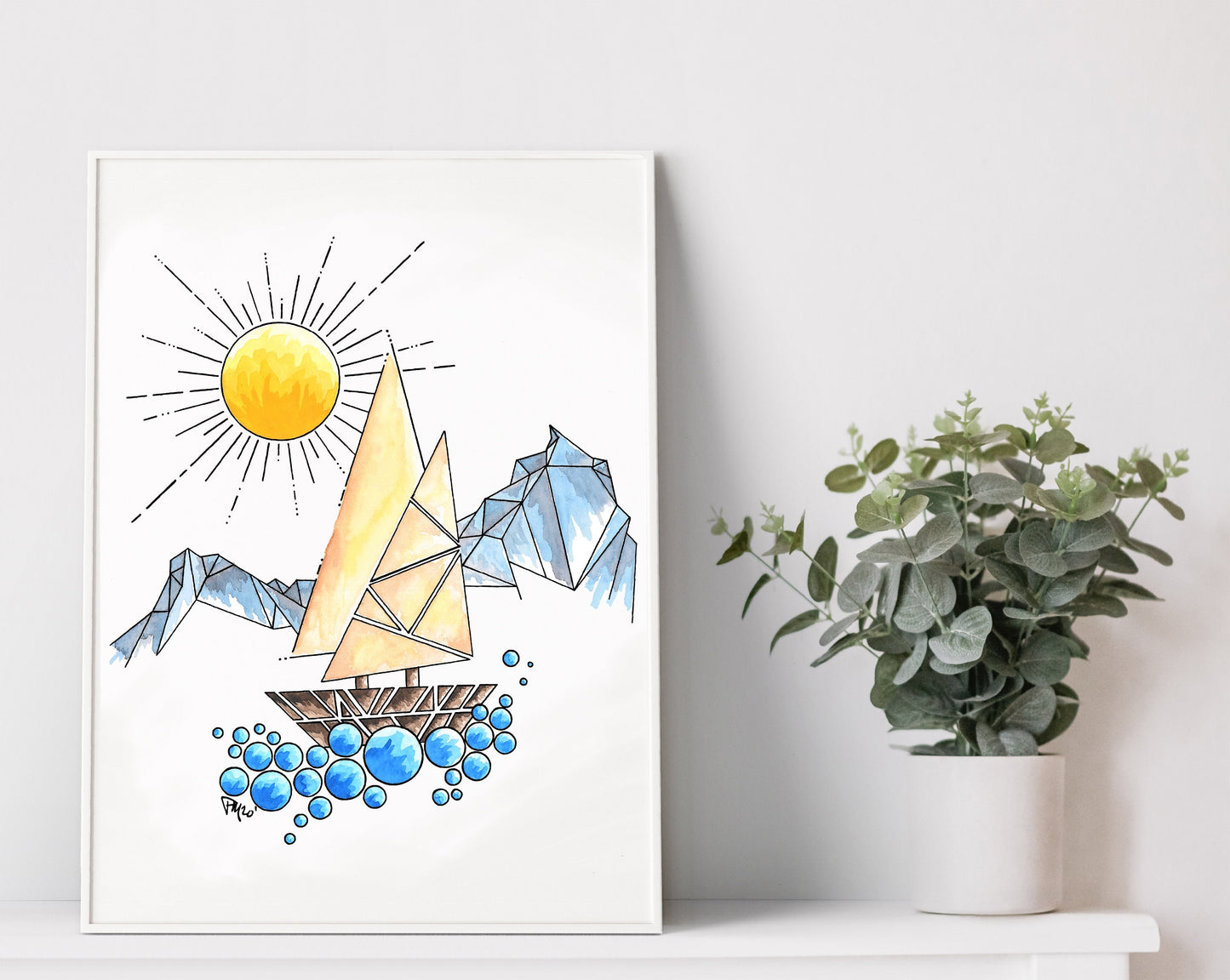 Geometric Sailboat Watercolor Print
