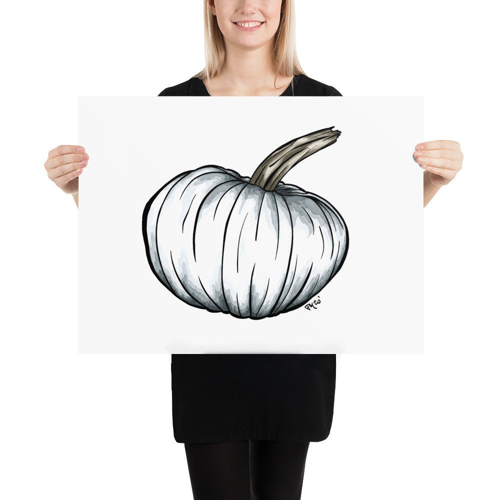 White Pumpkin Watercolor Print