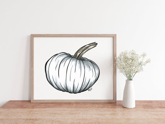 White Pumpkin Watercolor Print