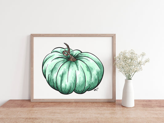 Green Pumpkin Watercolor Print