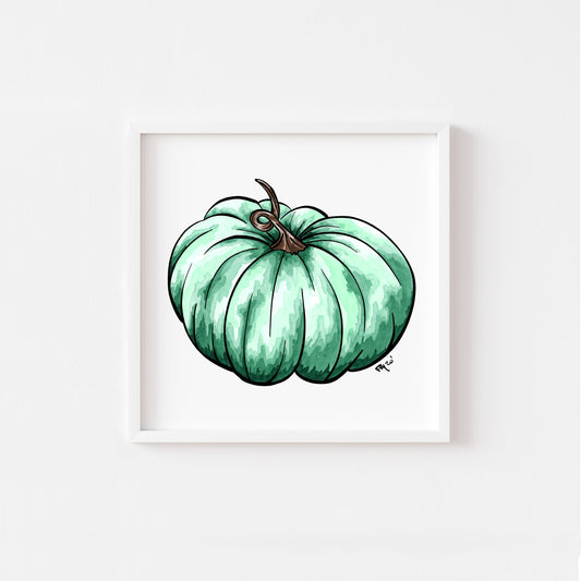 Green Pumpkin Watercolor Print