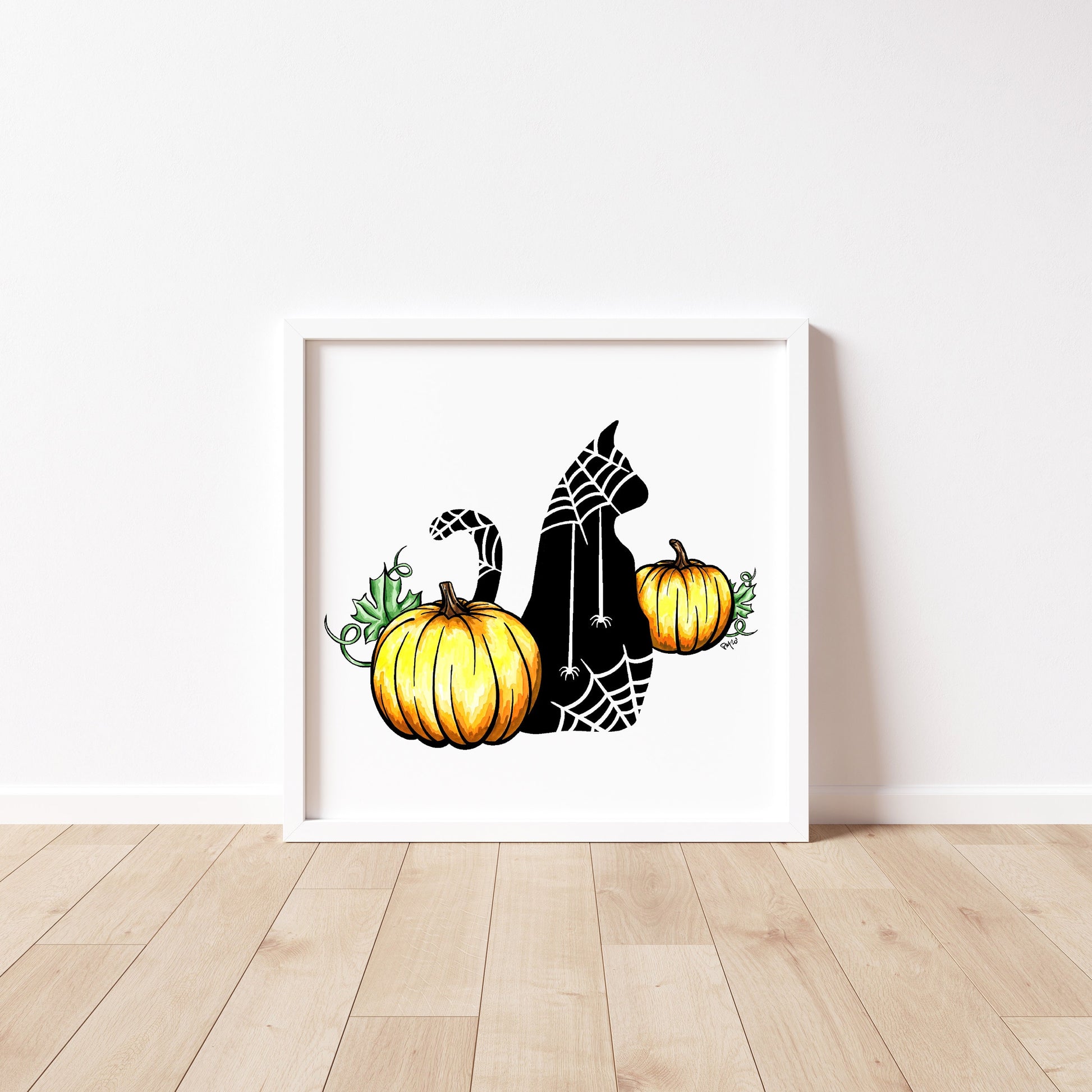 Black Cat and Pumpkins Watercolor Print Set