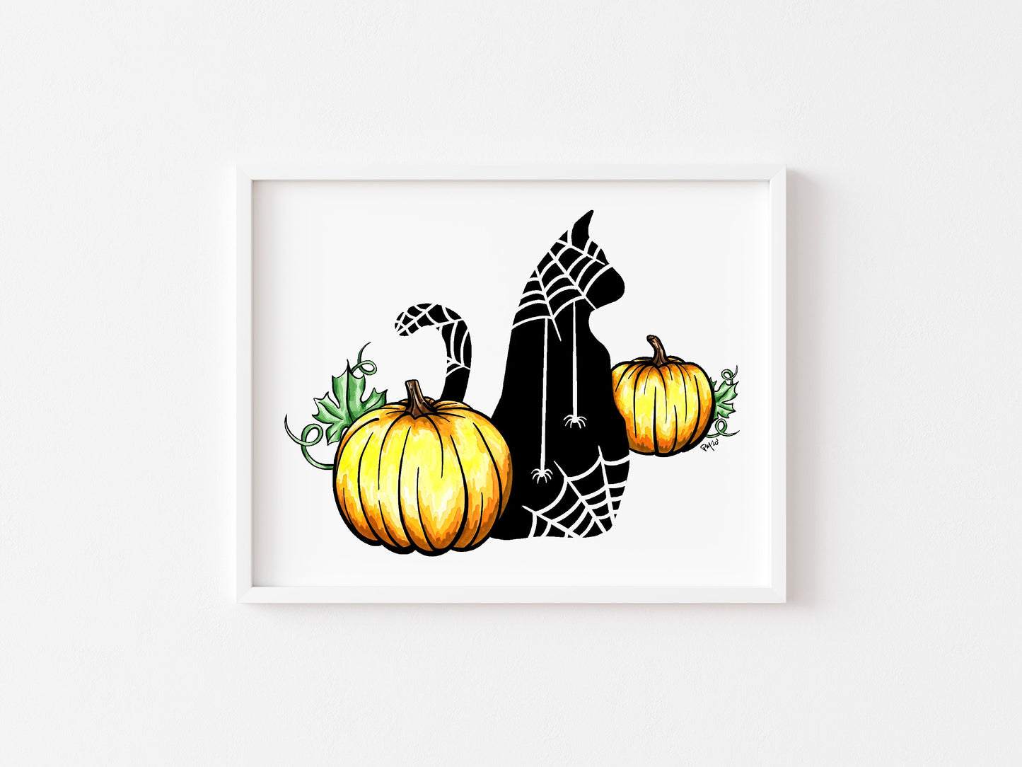 Black Cat and Pumpkins Watercolor Print Set