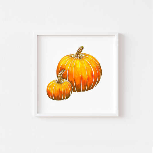 Orange Pumpkins Watercolor Print