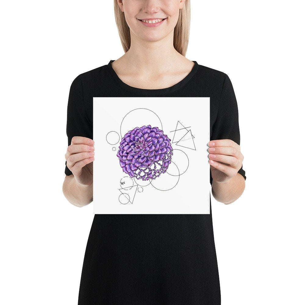 Geometric Purple Dahlia Watercolor Print
