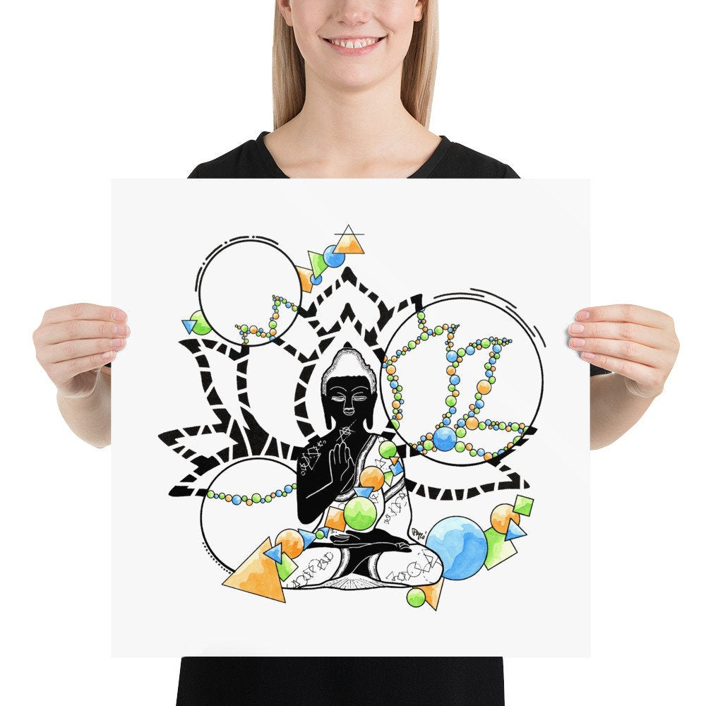 Geometric Buddha Watercolor Print