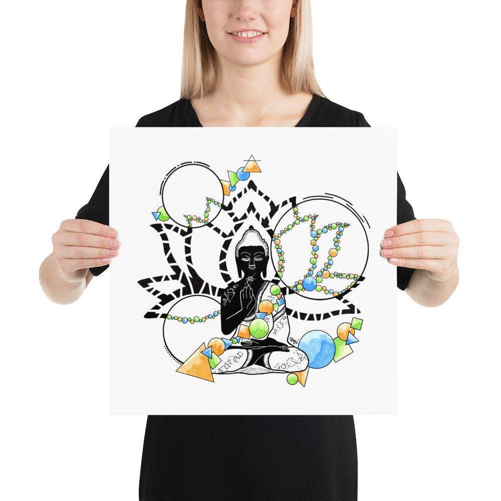 Geometric Buddha Watercolor Print