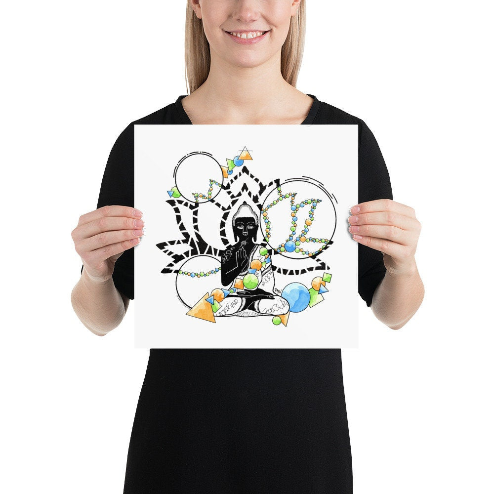 Geometric Buddha Watercolor Print