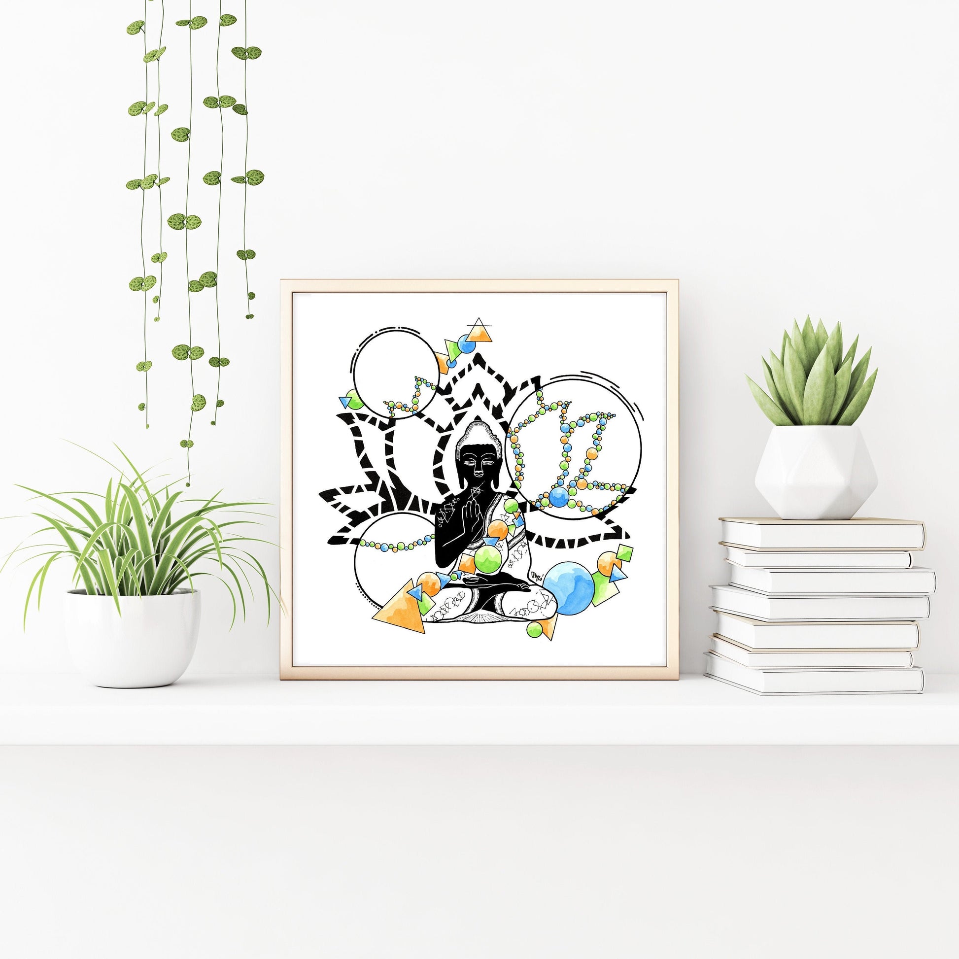 Geometric Buddha Watercolor Print