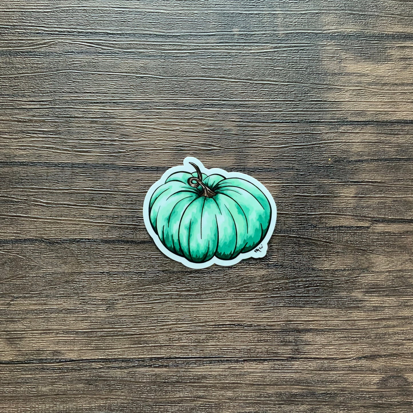Green Watercolor Pumpkin Vinyl Sticker