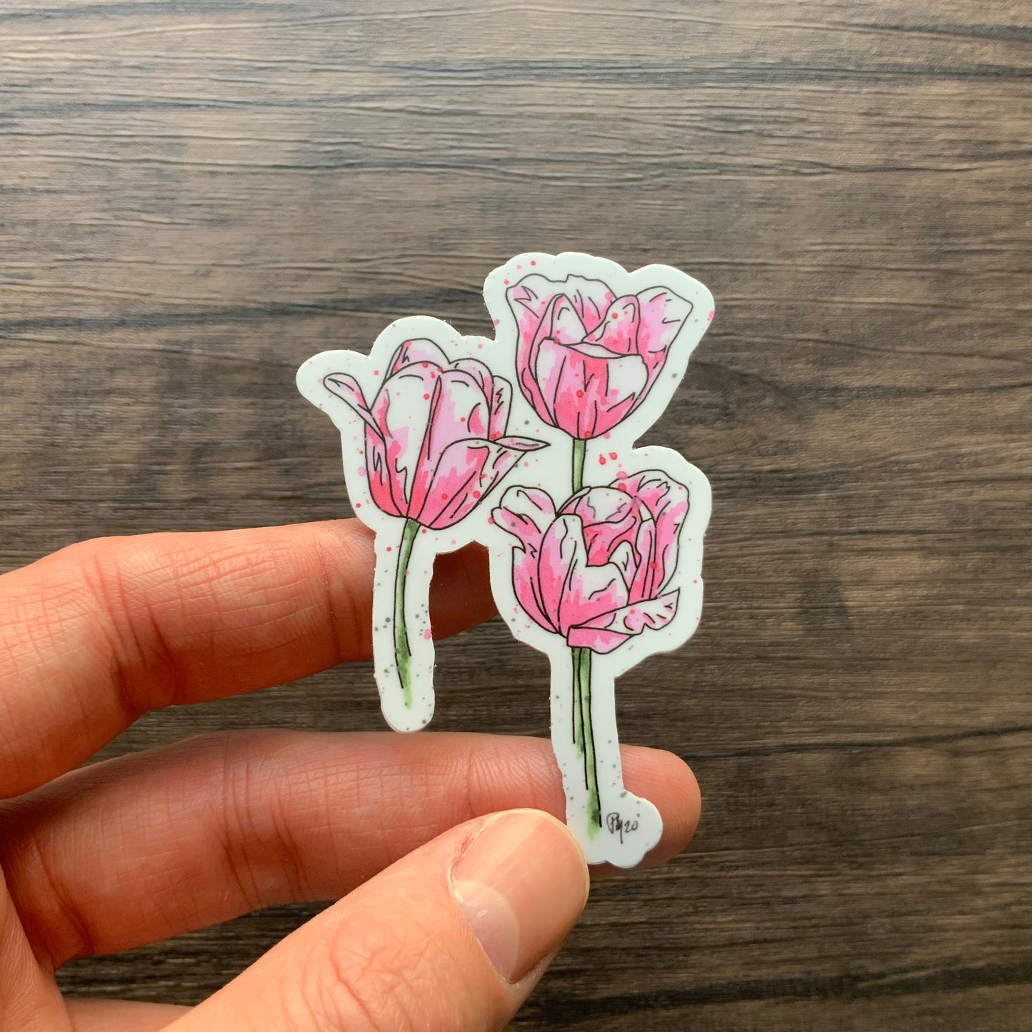 Pink Tulip Watercolor Vinyl Sticker