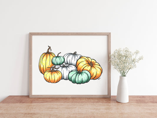 Pile of Pumpkins Watercolor Print