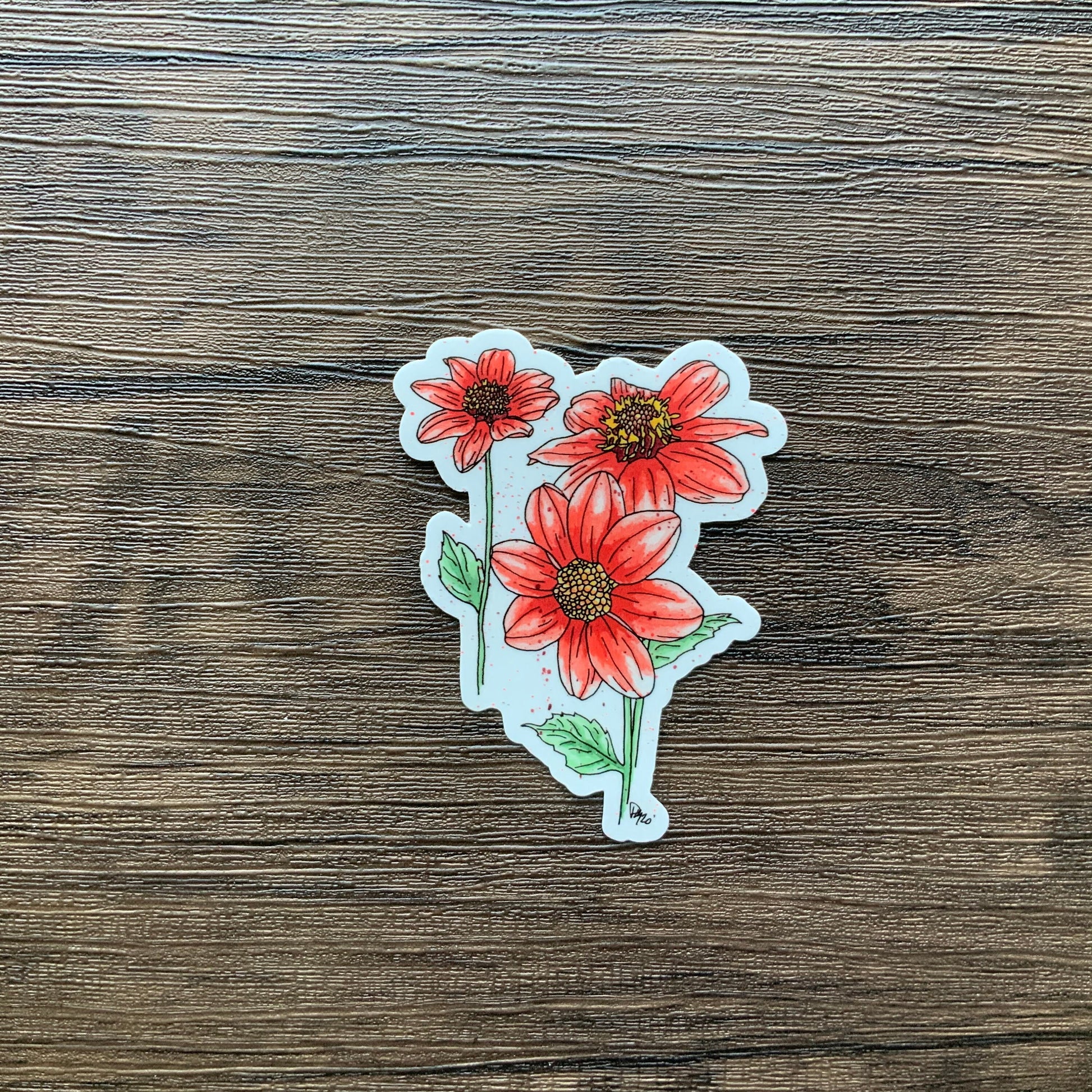 Red Dahlias Vinyl Sticker