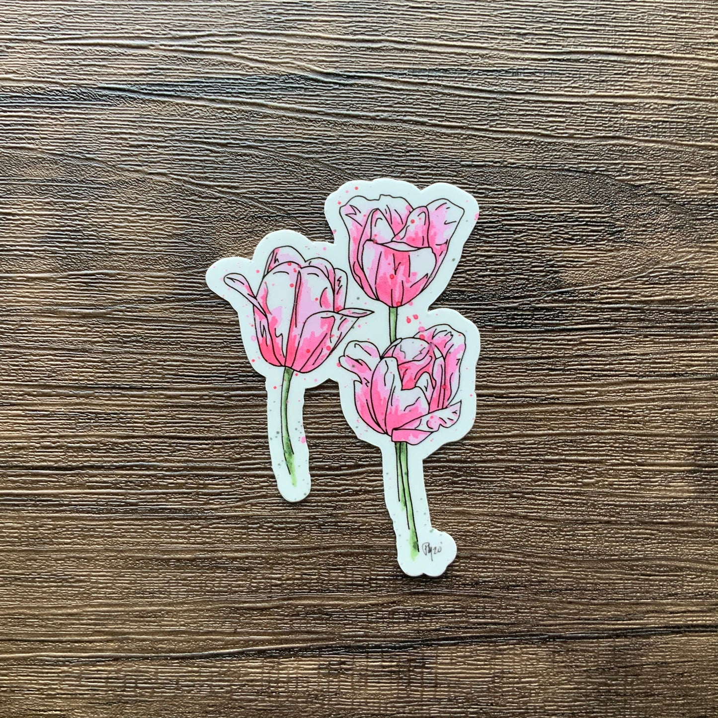 Pink Tulip Watercolor Vinyl Sticker