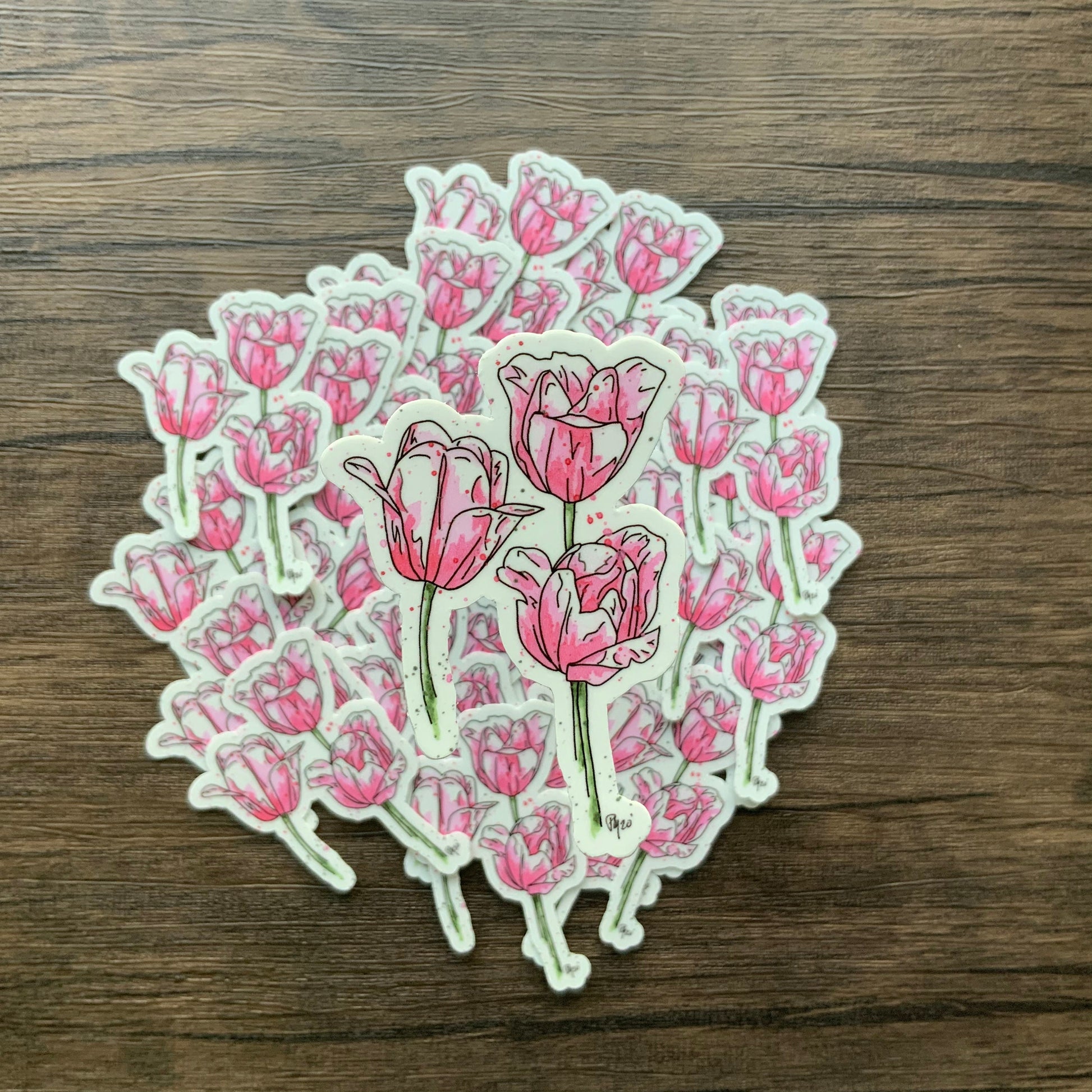 Pink Tulip Watercolor Vinyl Sticker