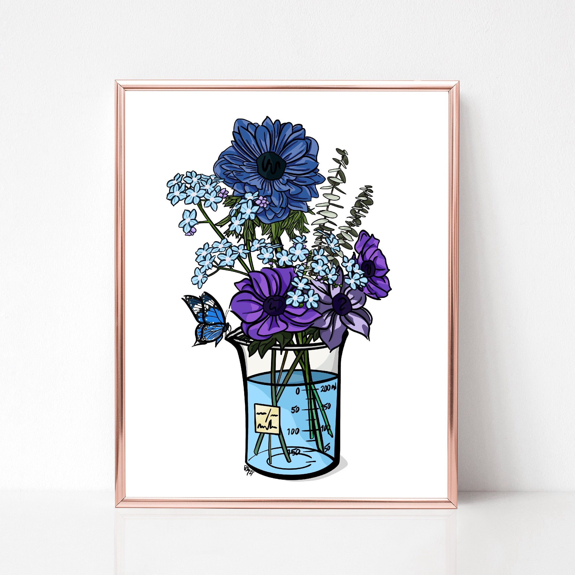 Women in Science Poster Set | Flask Bouquet Wall Art Set | Flower Painting Set | Science Poster Set | Erlenmeyer Flask Art
