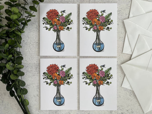 Red Science Bouquet Greeting Card Set