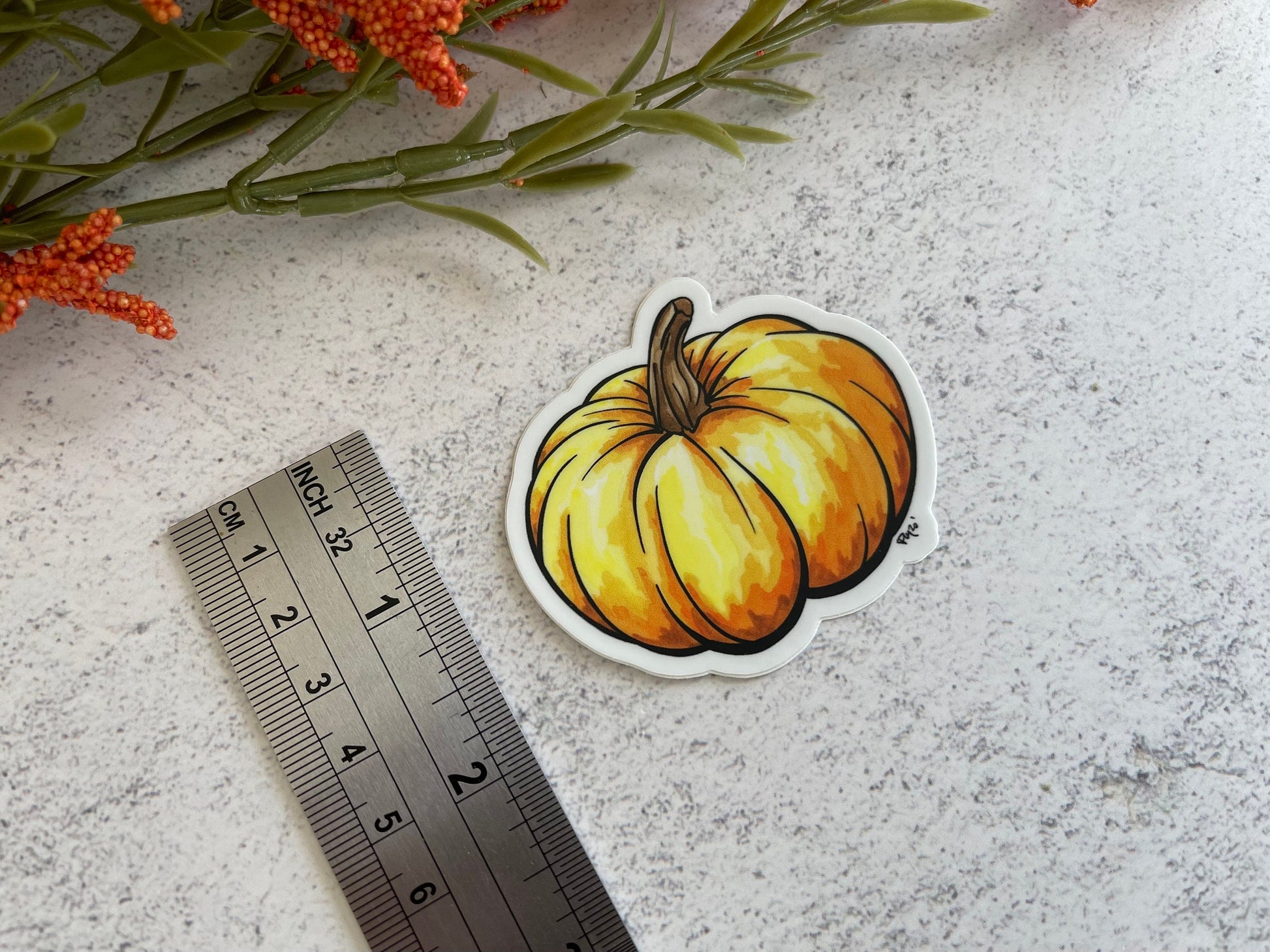 Orange Watercolor Pumpkin Vinyl Sticker