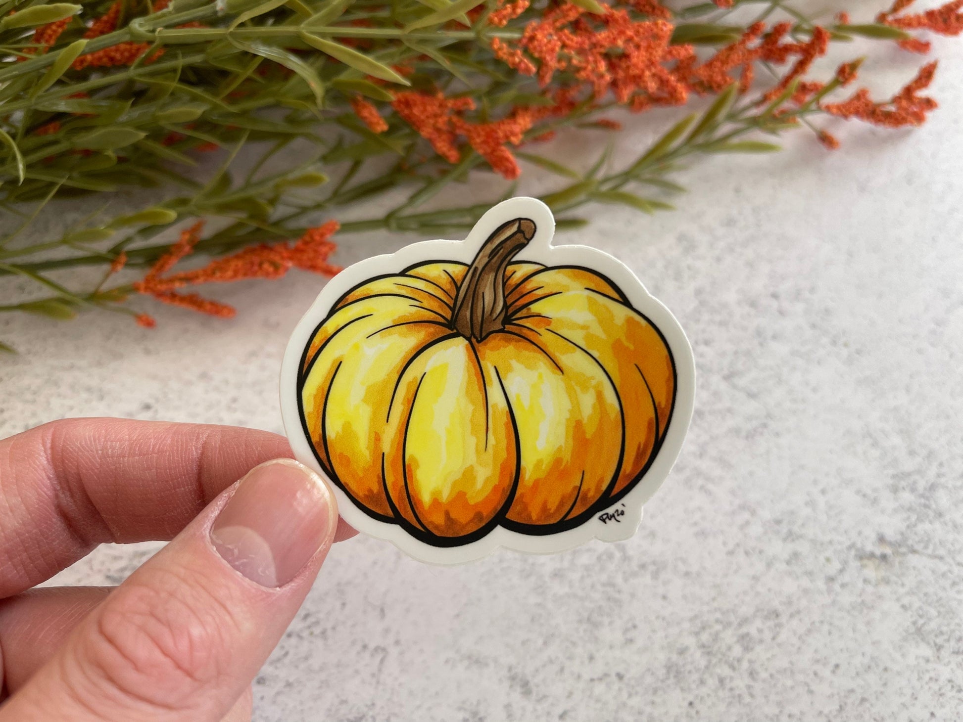 Orange Watercolor Pumpkin Vinyl Sticker